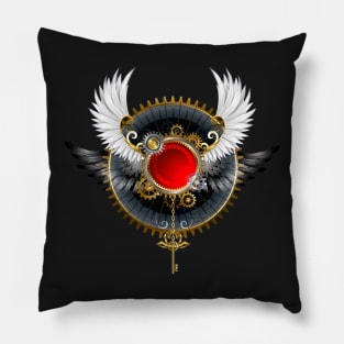 Red Banner with White Wings ( Steampunk wings ) Pillow