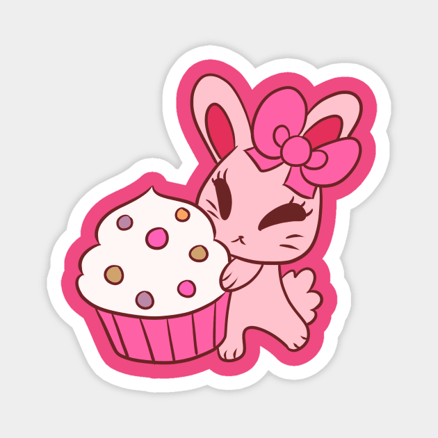 Girly Pink Cupcake Bunny Magnet by saradaboru