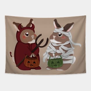 Devil and Mummy Rabbit _ Bunniesmee Halloween Edition Tapestry