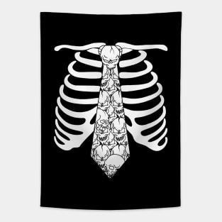 Skeleton Rib Cage and Skull Tie Tapestry