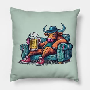 bull on his couch Pillow