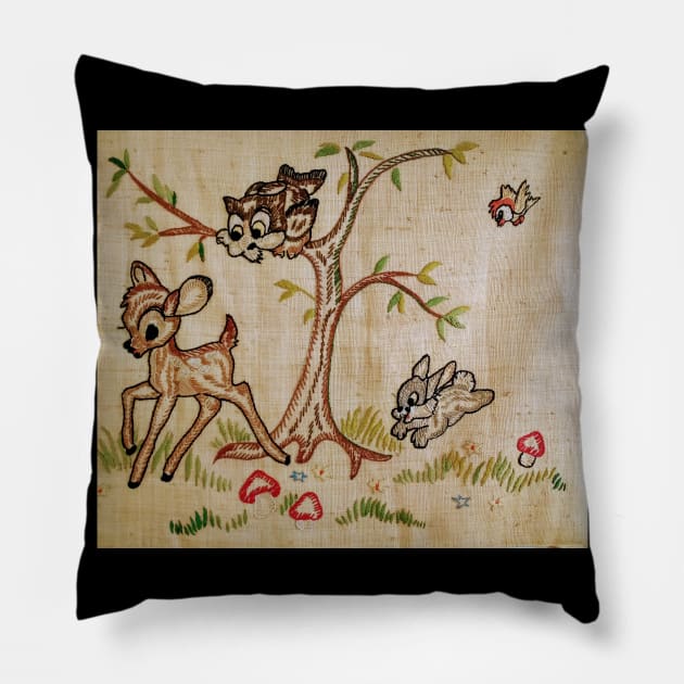 Bambi Squirrel Birds Tree Gift Pillow by Dara4uall