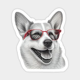 Corgi dog wearing red colored glasses Magnet