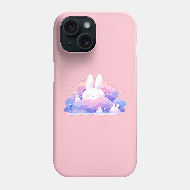 Cuddly Fluffy Baby Bunnies In The Purple Sky Phone Case by Kawaii Kingdom