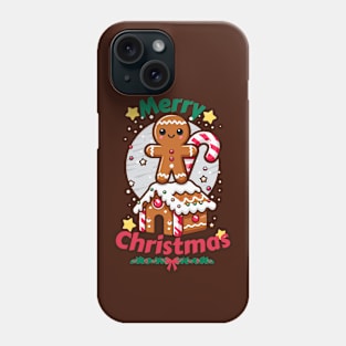 Gingerbread Man with Candy Cane on Gingerbread House. Phone Case