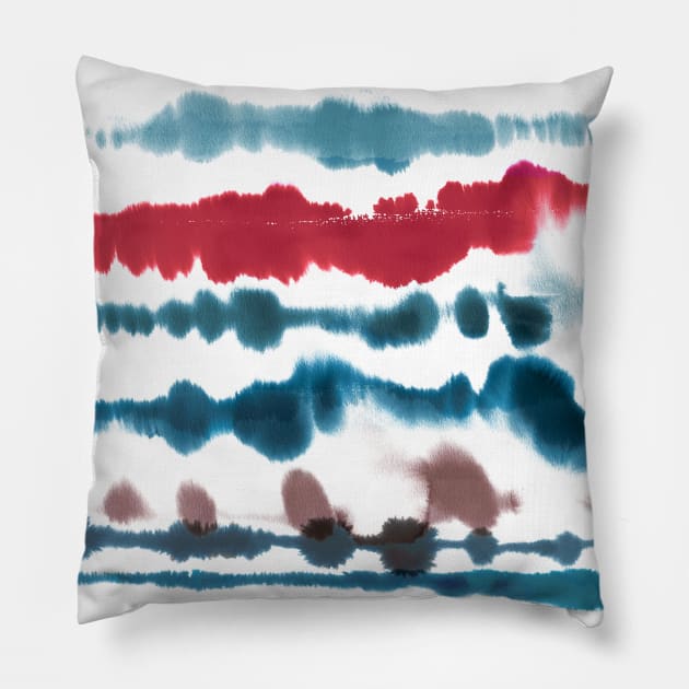 Soft Nautical Lines Blue Red Pillow by ninoladesign