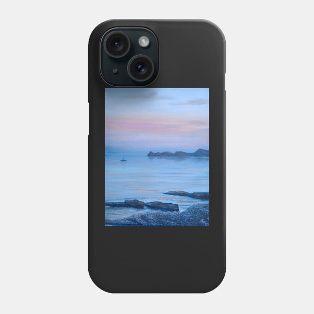 LOOKING TOWARDS PORTITXOL FROM CALA BLANCA BEACH AS THE SUN DISSAPEARS LEAVING A PURPLE BLUE SKY Phone Case by MackenzieTar