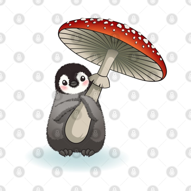 Happy emperor penguin chick with mushroom by tomodaging