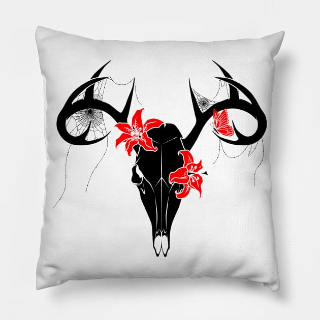 Flowery deer skull v2 Pillow by Anrui