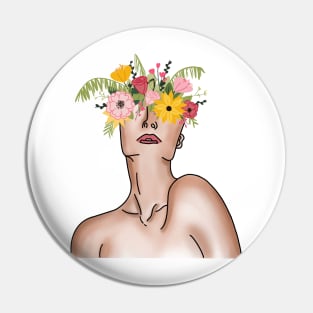 Minimalist Flowers Coming Out of Head Color Pin