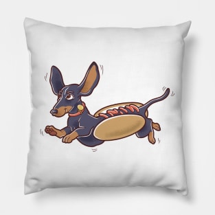 Cute Running Hot Dog Dachshund Pillow