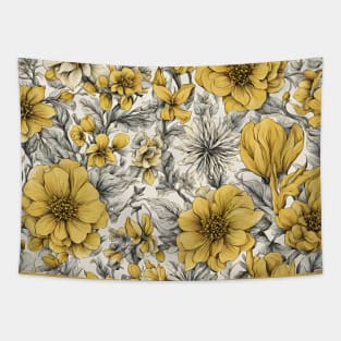 white background with yellow flowers Tapestry