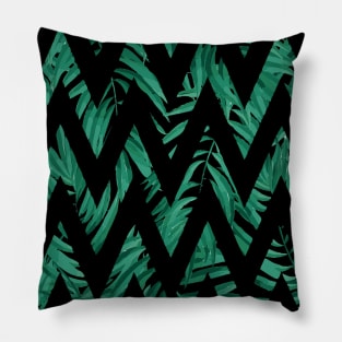 Palm Leaves Zig Zag Line (Black) Pillow