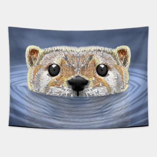 Otter with funny face classic swimming on water Tapestry