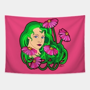 Pink Floral Garden Girl Tapestry