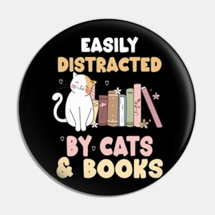 easily distracted by cats and books Pin