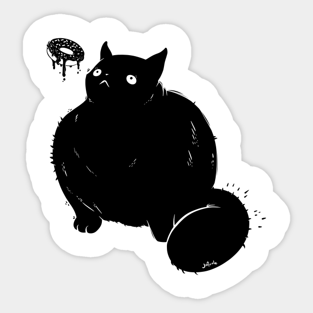 Big Chonker Cat Looking At Donut Art - Cat - Sticker