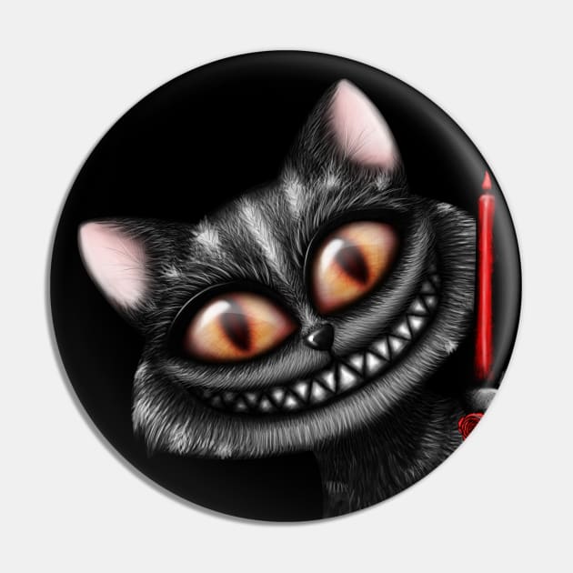 Cheshire Cat with Candlestick Red Version Pin by DeneboArt