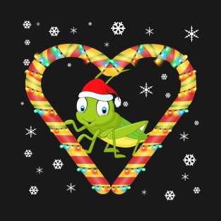 Cute Grasshopper Candy Cane Heart Funny Christmas Light Gift T-Shirt