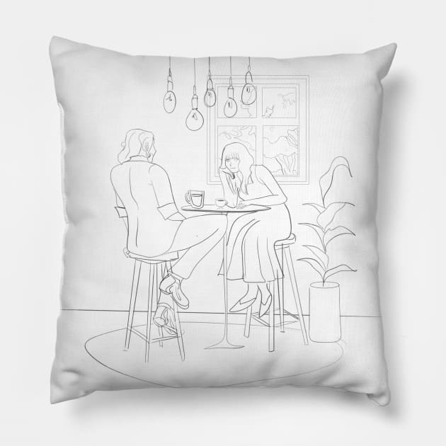 Love and wine in a bright night cafe Pillow by jorge_lebeau