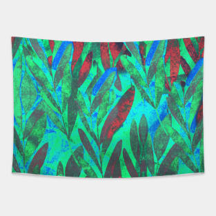 Wild tropical rainforest ruby and emerald leaf background Tapestry