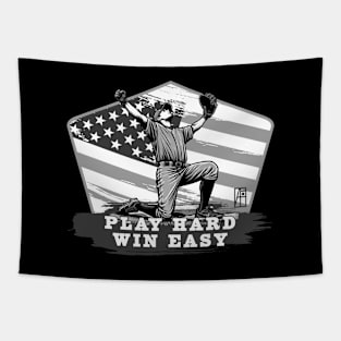 USA - American BASEBALL - Baseball: Play hard, win easy - bw Tapestry