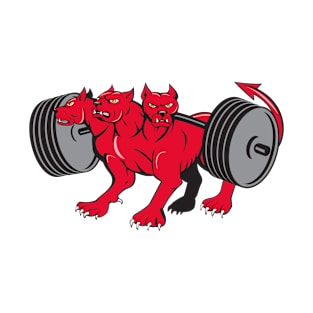 Cerberus Multi-headed Dog Hellhound Powerlifting Barbell Cartoon T-Shirt