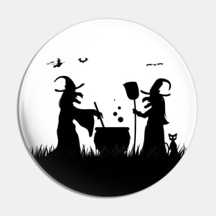 Funny and scary halloween witches cat and bats Pin