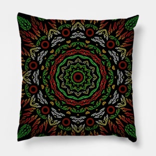 Gothic Stained Glass Leaves Mandala Pattern Pillow