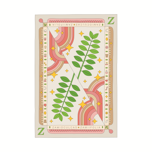 Zamioculcas Zamiifolia ZZ Plant Illustration with Playing Card Design for Plant Mom Plant Daddy by annagrunduls