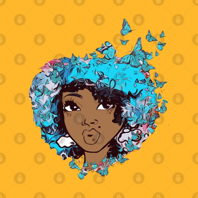 Butterfly afro Girl Butterflies Hair Art by EllenDaisyShop