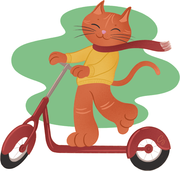 Scooter Cat Kids T-Shirt by Softshell Studio