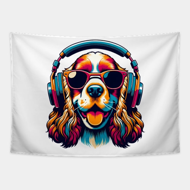 English Cocker Spaniel Smiling DJ with Lively Tunes Tapestry by ArtRUs