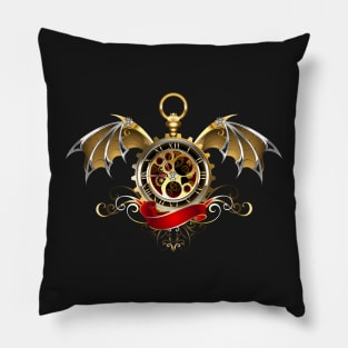 Clock with Dragon Wings ( Steampunk wings ) Pillow