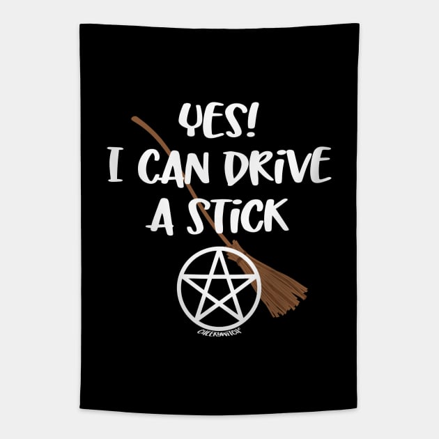 Yes! I Can Drive A Stick! Cheeky Witch® Tapestry by Cheeky Witch