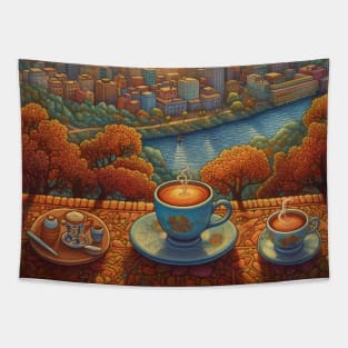 A cup of morning coffee overlooking the big city. Tapestry