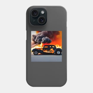 A Hot Rod Car With An Image Of A Guitar On The Side Surrounded By Fire And Smoke Phone Case