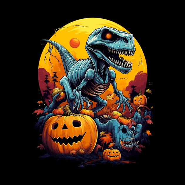 Halloween Skeleton Zombie Ghost Riding T Rex Funny Pumpkin by Spit in my face PODCAST