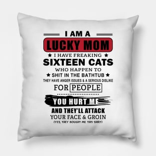 I Am A Lucky Mom With Sixteen Cats Pillow