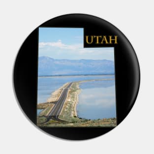 Utah State Outline - Antelope Island Causeway in the Great Salt Lake Pin