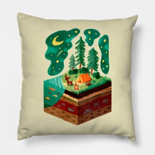 Camping in a Forest on a Starry Night Pillow