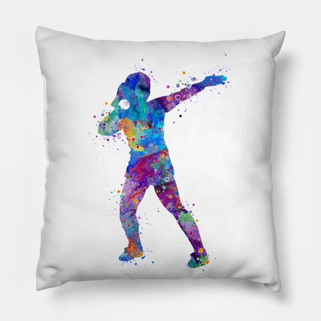 Girl Shot Put Throwing Watercolor Silhouette Pillow by LotusGifts