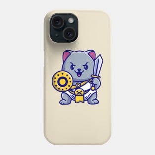 Cute Cat Gladiator Warrior Holding Sword And Shield Cartoon Phone Case