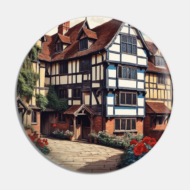 Shakespeare's Birthplace Stratford-upon-Avon Vintage Travel Tourism Poster Pin by TravelersGems