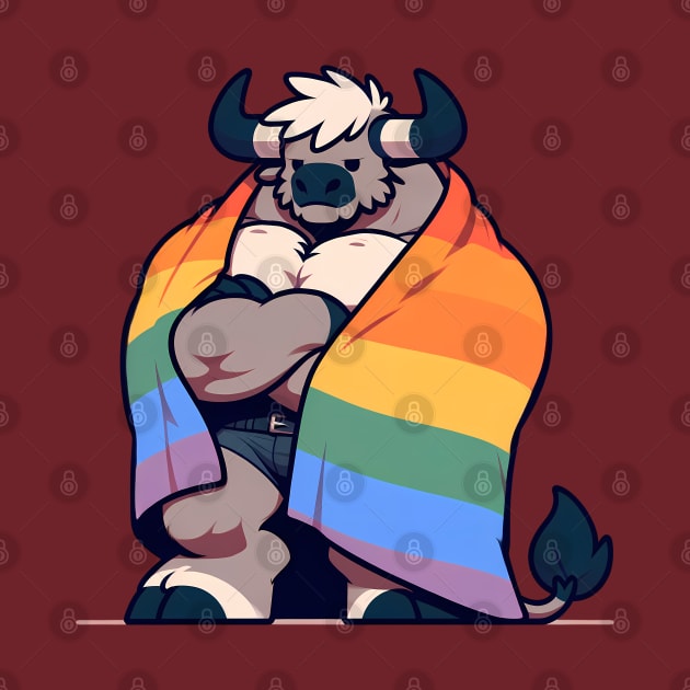 Comfy Womfy Furry Pride Bull LGBTQ Rainbow V2 by Blue Bull Bazaar