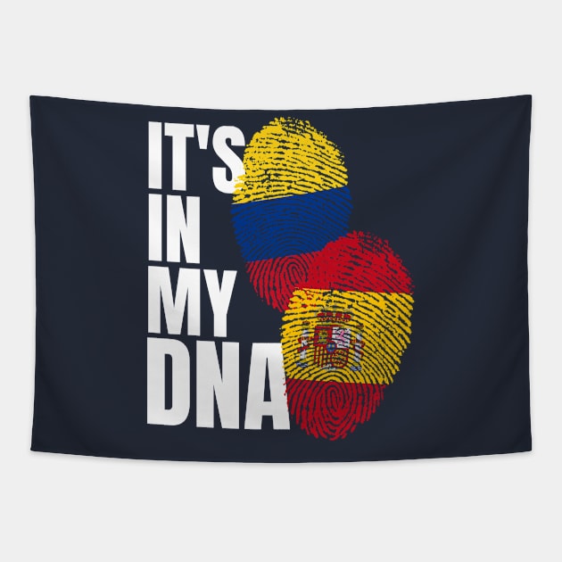 Colombian And Spaniard Mix DNA Flag Heritage Gift Tapestry by Just Rep It!!