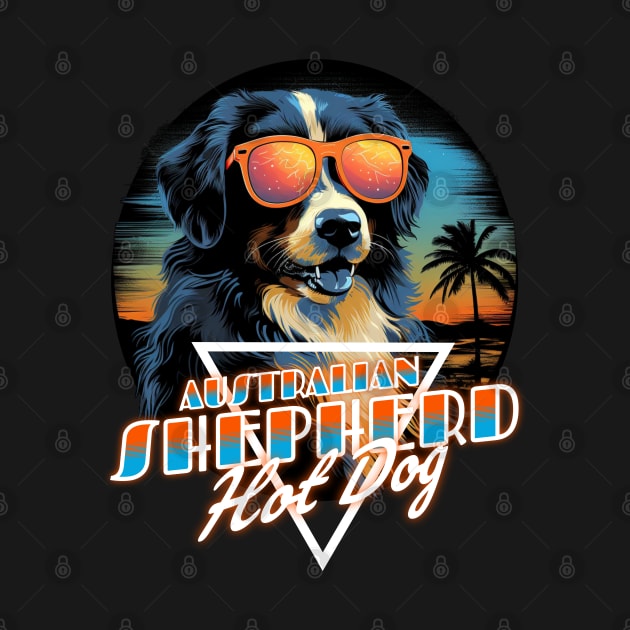 Retro Wave Australian Shepherd Hot Dog Shirt by Miami Neon Designs