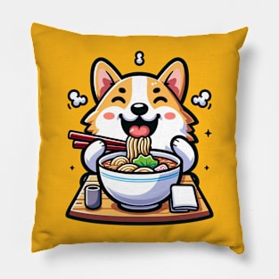 cute corgi eating ramen Pillow