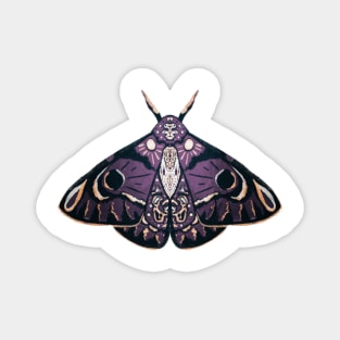 Graphic Purple, Yellow, and Black Moth Sketch Artwork Magnet