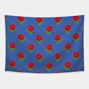 Red vintage roses on royal blue Tapestry